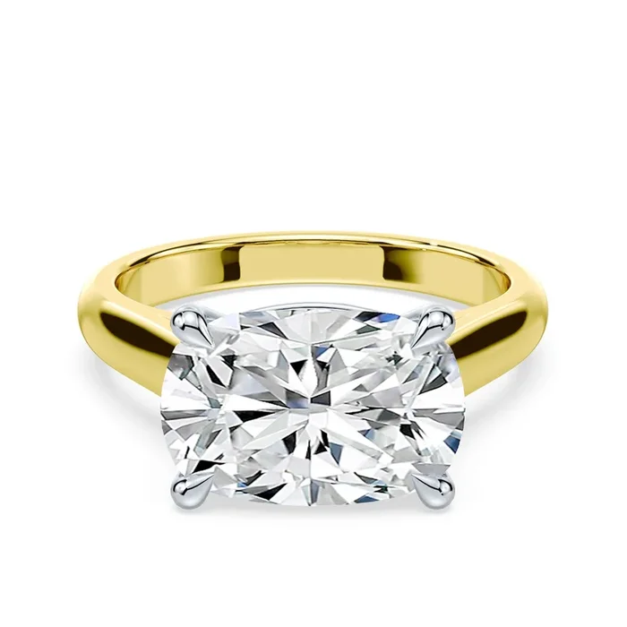 East-West Cushion Cut Cathedral Ring