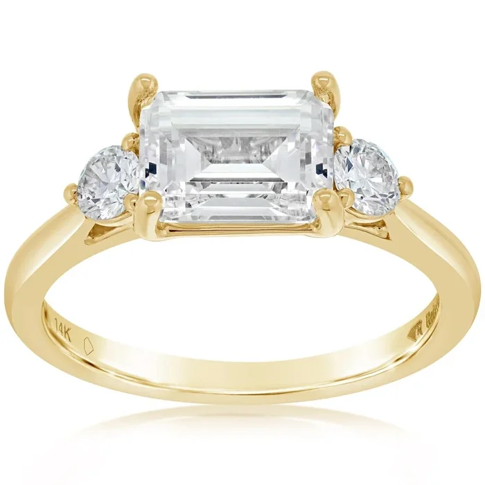 East-West Emerald 3 Stone Engagement Setting