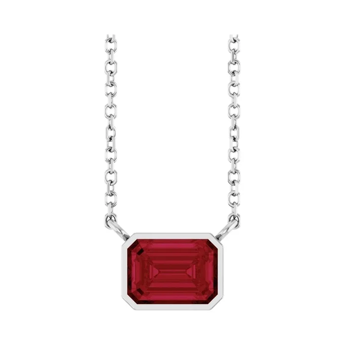 East West Emerald-Cut Ruby Necklace