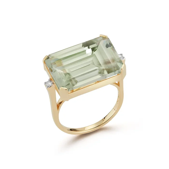 East West Green Amethyst Ring