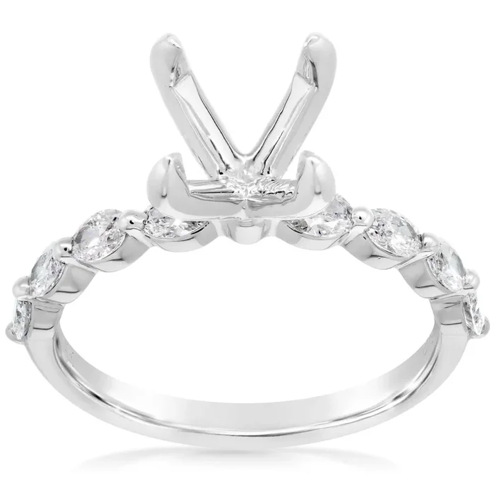 East West Set Oval Diamond Engagement Ring Setting