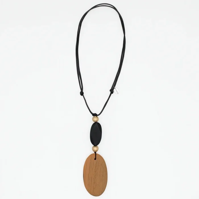 Ebony Drift Oval Pendant Necklace