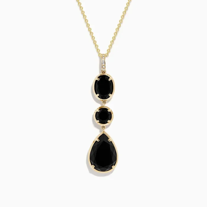 Eclipse 14K Yellow Gold Onyx and Diamond Drop Pendant