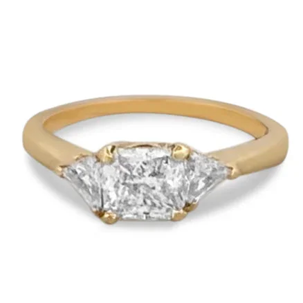 EGL Graded 1.33ctw Radiant Cut With Triangle Sides Natural Diamond 3-Stone Engagement Ring in 18k Yellow Gold