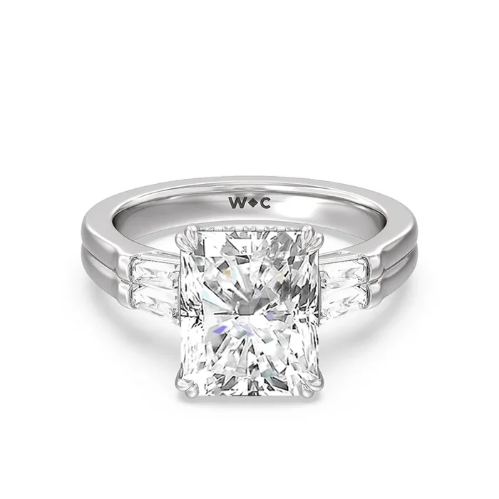 Elegance Twin Baguette Side Stone Engagement Ring