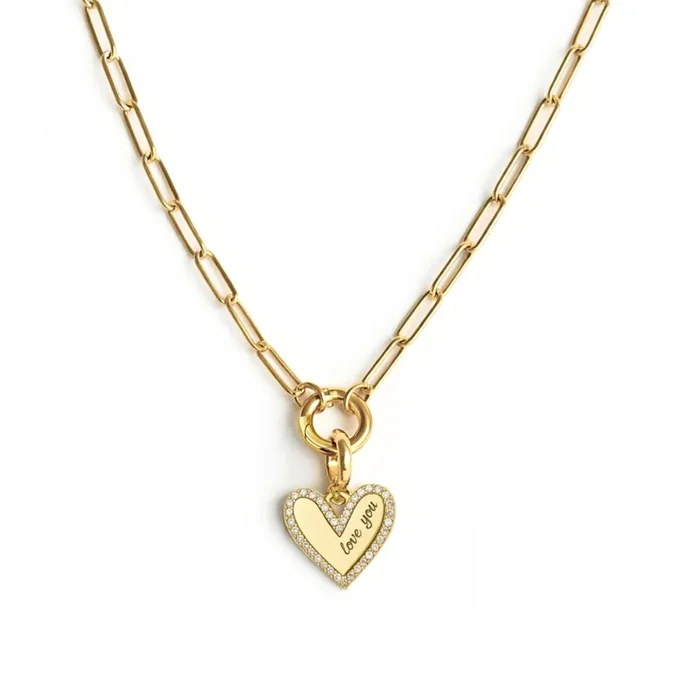 Elena “Love You” Pavé Heart Necklace