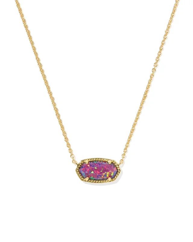 Elisa Pendant Necklace in Gold & Lab-Grown Dark Lavender Kyocera Opal