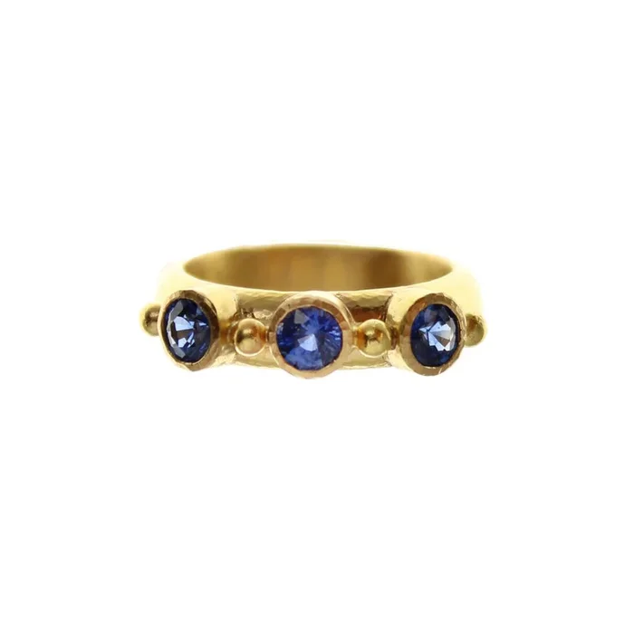 Elizabeth Locke Round Blue Sapphire Gold Dot Stack Ring