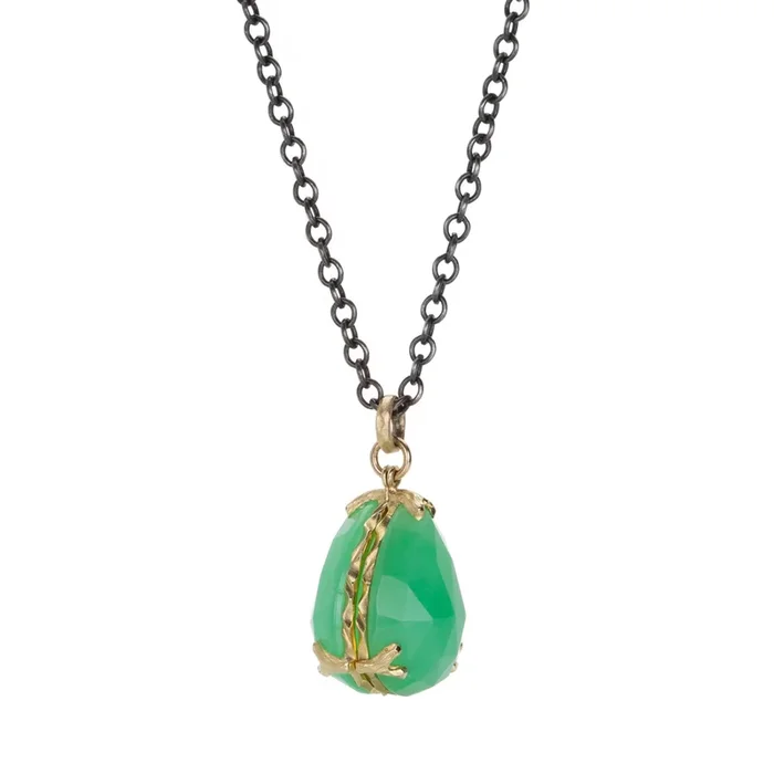 Elongated Chrysoprase Locket Pendant Necklace