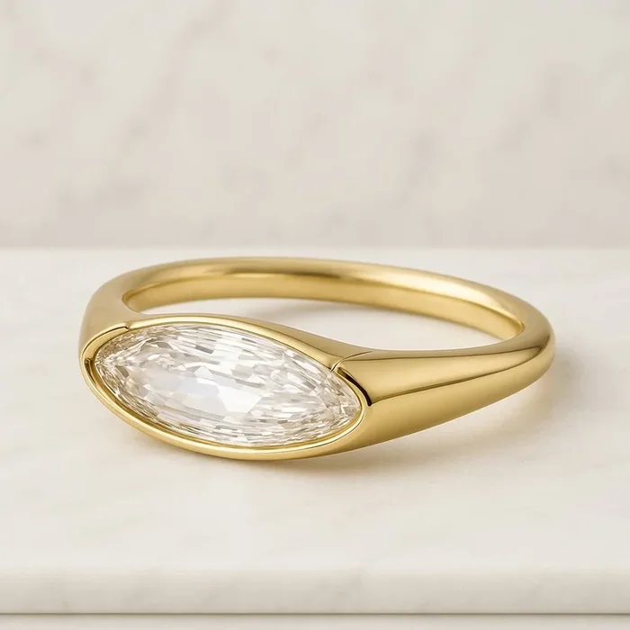 Elongated Moval Cut Lab Grown Diamond Solitaire Ring For Women
