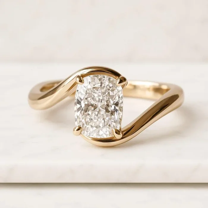 Elongeted Cushion Cut Lab Grown Bypass Ring