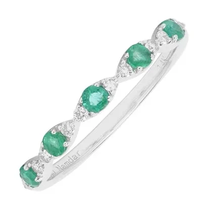 Emerald and Diamond Band in 14kt White Gold (1/10ct tw)