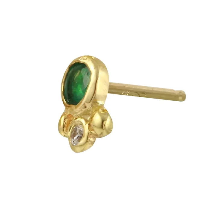 Emerald and Diamond Dot Stud