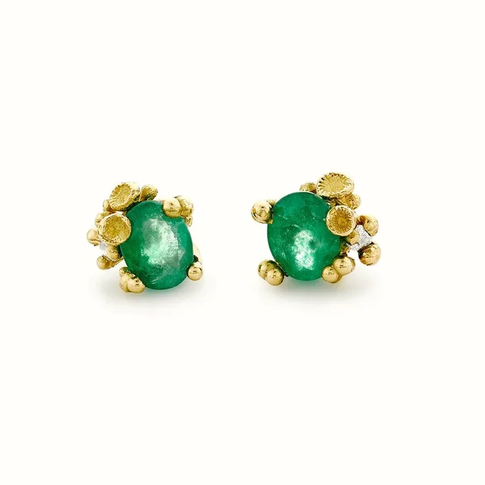Emerald and Diamond Encrusted Studs
