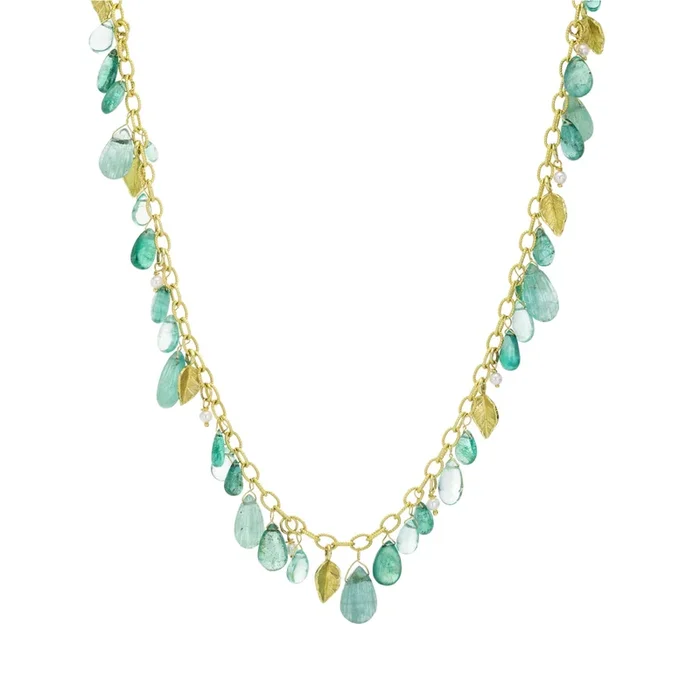 Emerald and Pearl Cluster Chain Necklace