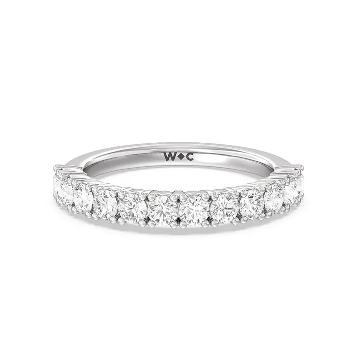 Emerald and Round Side Stone Diamond Wedding Band