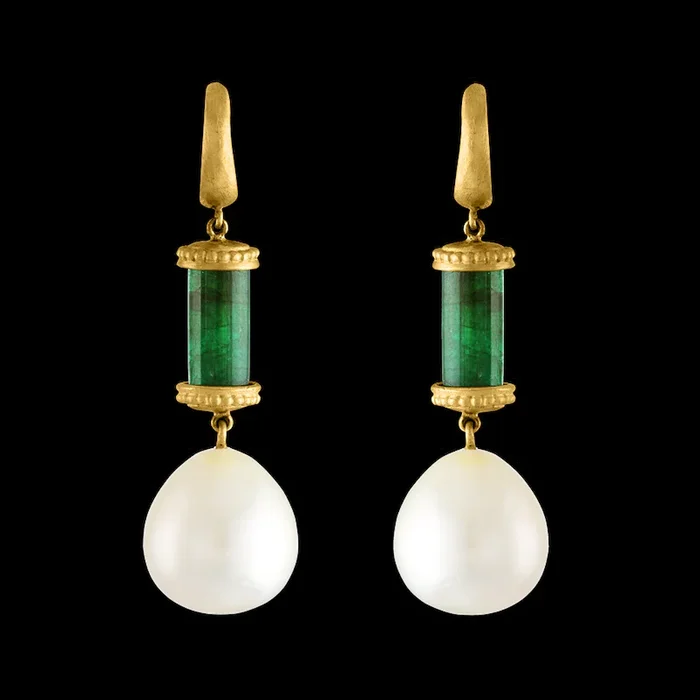 Emerald and South Sea Pearl Tropaion Earrings