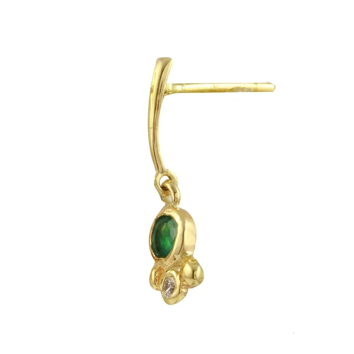 Emerald Bezel w/ Diamond Gold Line Dangle Stud
