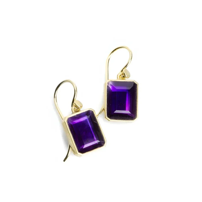 Emerald Cut Amethyst Portrait Earrings