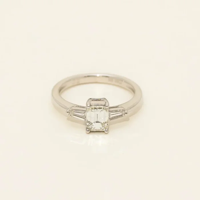 Emerald Cut and Baguette Diamond Engagement Ring in Platinum (1ct tw)