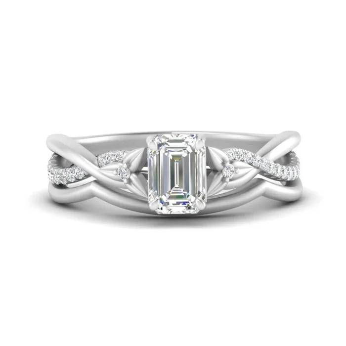 Emerald Cut Daisy Twisted Bridal Ring Set