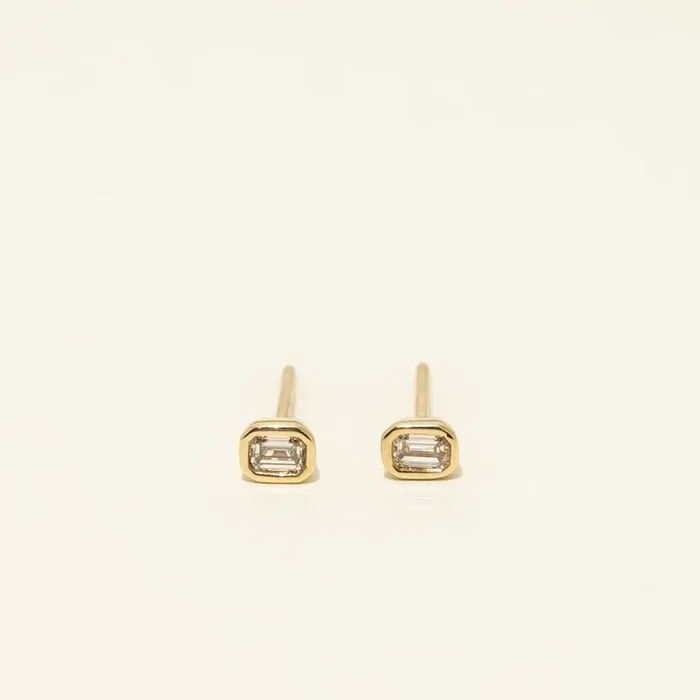 Emerald Cut Diamond Bezel Set Stud Earrings in 10kt Yellow Gold (1/5ct tw)