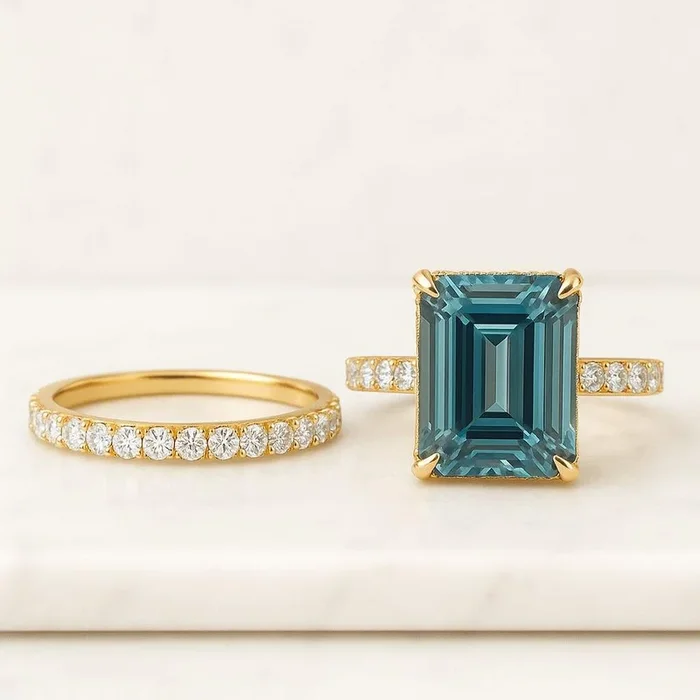 Emerald Cut Diamond Bridal Ring Set