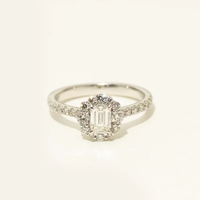 Emerald Cut Diamond Halo Engagement Ring in 14kt White Gold (1 1/10ct tw)