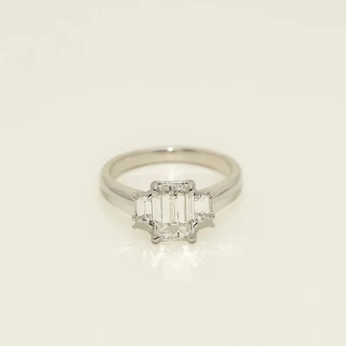 Emerald Cut Diamond Three Stone Engagement Ring in Platinum (2 3/8ct tw)