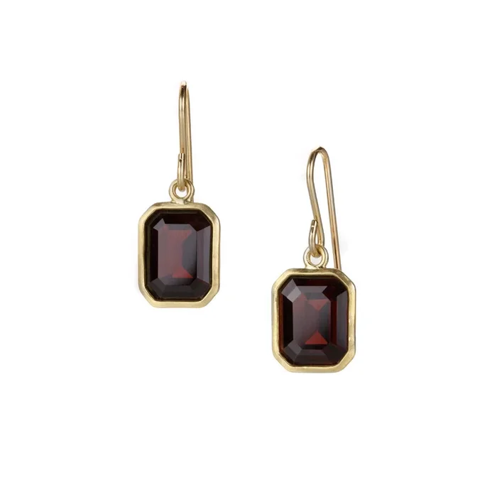 Emerald Cut Garnet Earrings