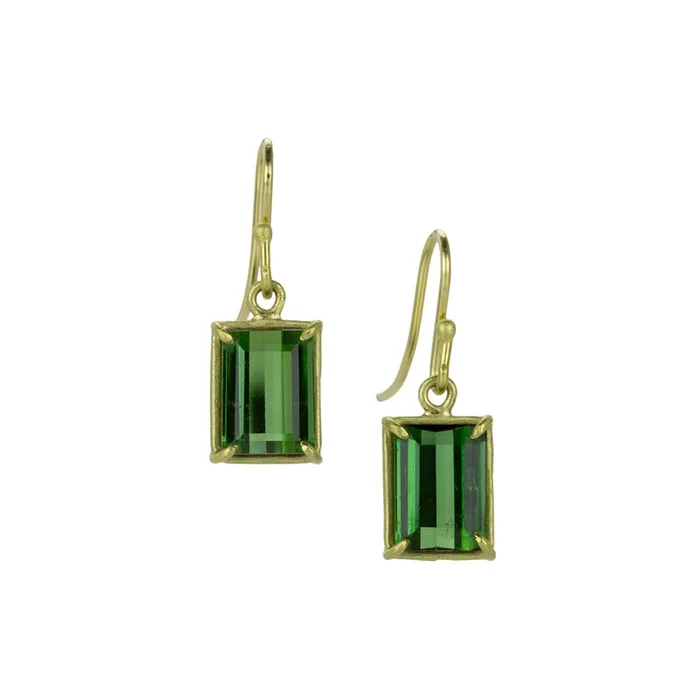 Emerald Cut Green Tourmaline Drop Earrings