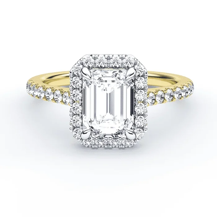 Emerald Cut Halo Pave Ring