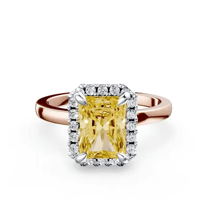 Emerald Cut Halo Yellow Diamond Ring