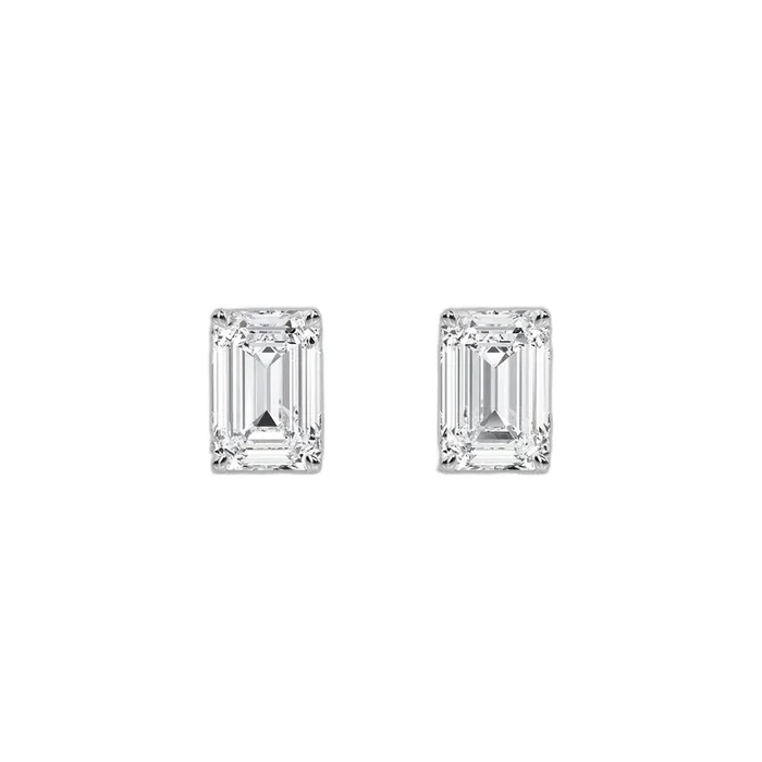 Emerald Cut Lab Grown 4 Prong Studs