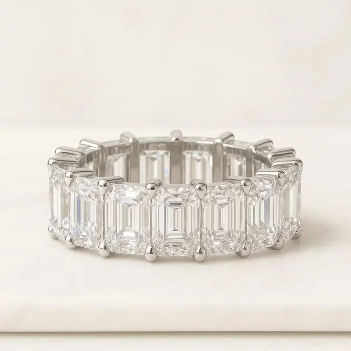 Emerald Cut Moissanite Women’s Band Ring For Birthday Gift