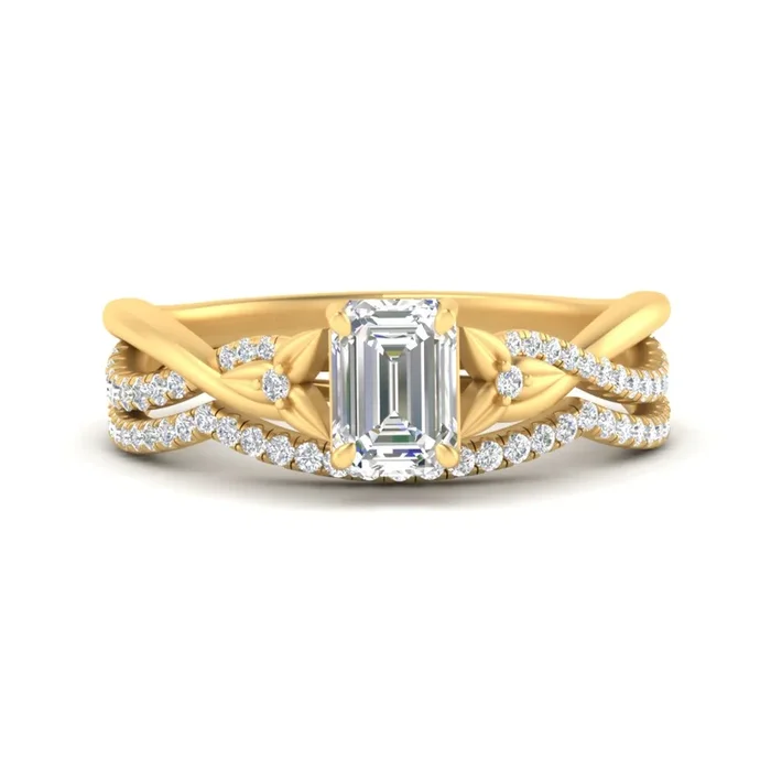 Emerald Cut Nature Inspired Twisted Wedding Set