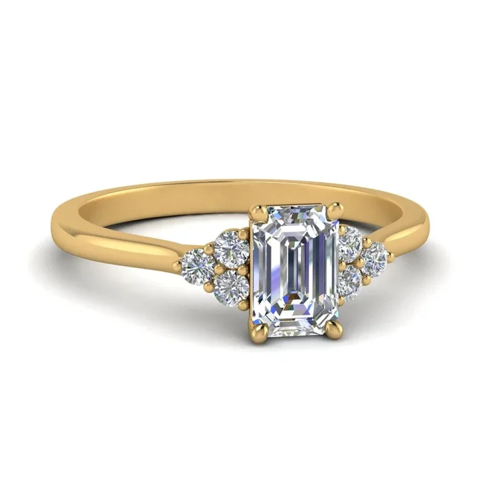 Emerald Cut Petite Cathedral Simple Diamond Ring