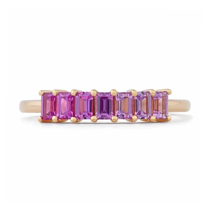 Emerald-Cut Pink Sapphire Demi Band