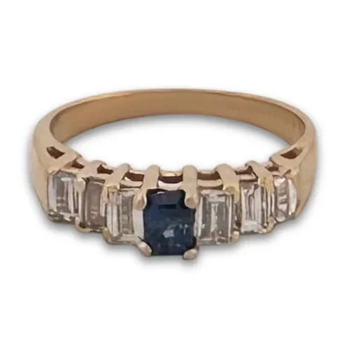 Emerald-Cut Sapphire and Baguette Natural Diamond Cocktail Ring in 14k Yellow Gold