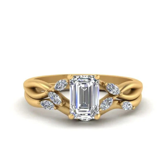 Emerald Cut Vintage Twisted Diamond Wedding Set