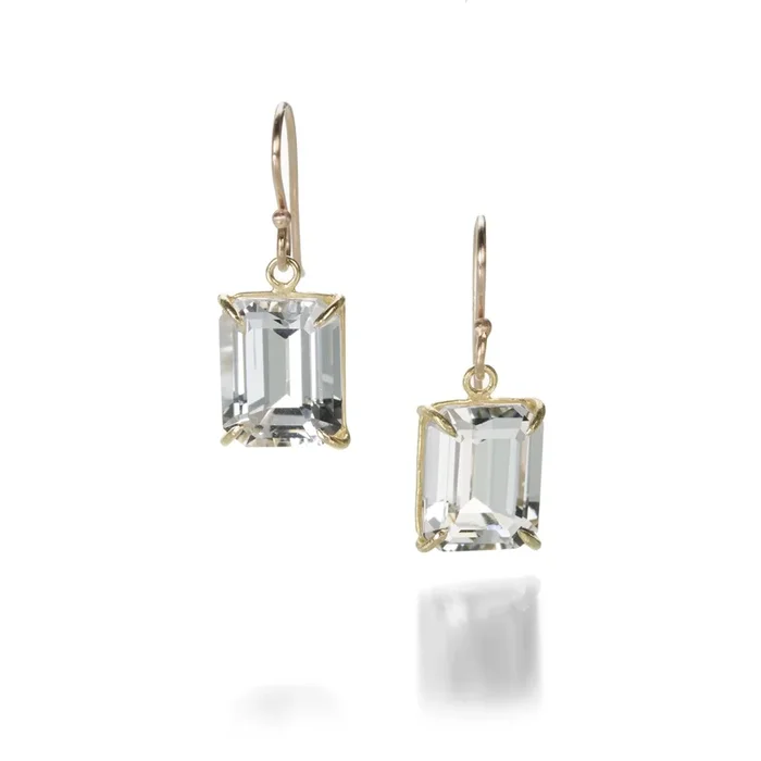 Emerald Cut White Topaz Drop Earrings