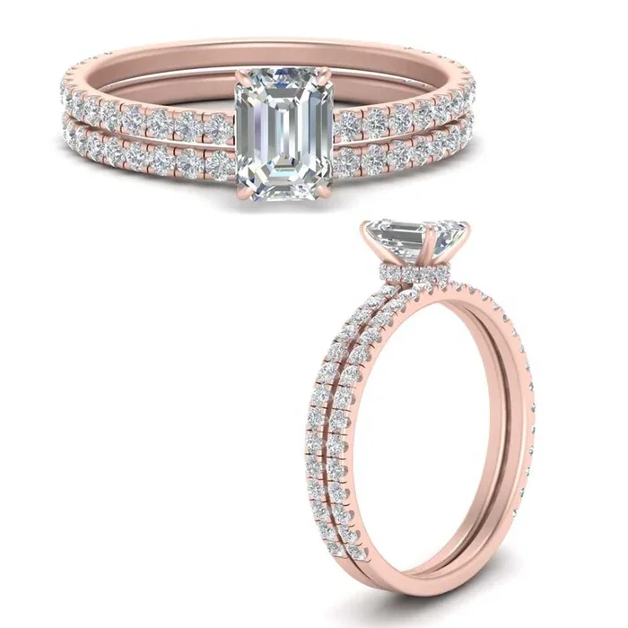 Emerald Diamond Three Quarter Gallery Bridal Set