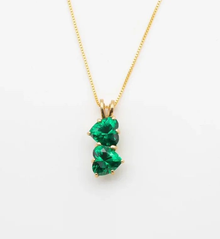 Emerald Double Heart Pendant in Gold