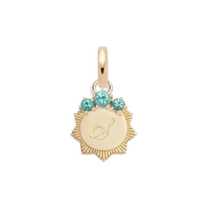 Emerald Engravable Miniature Medallion : in Yellow Gold with an Annex Link