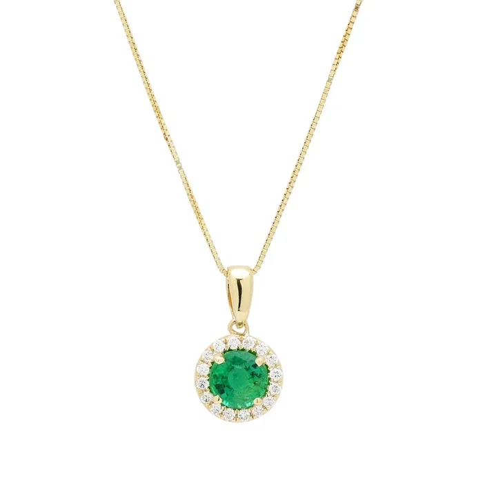Emerald Halo Necklace in 14kt Yellow Gold with Diamonds (1/10ct tw)