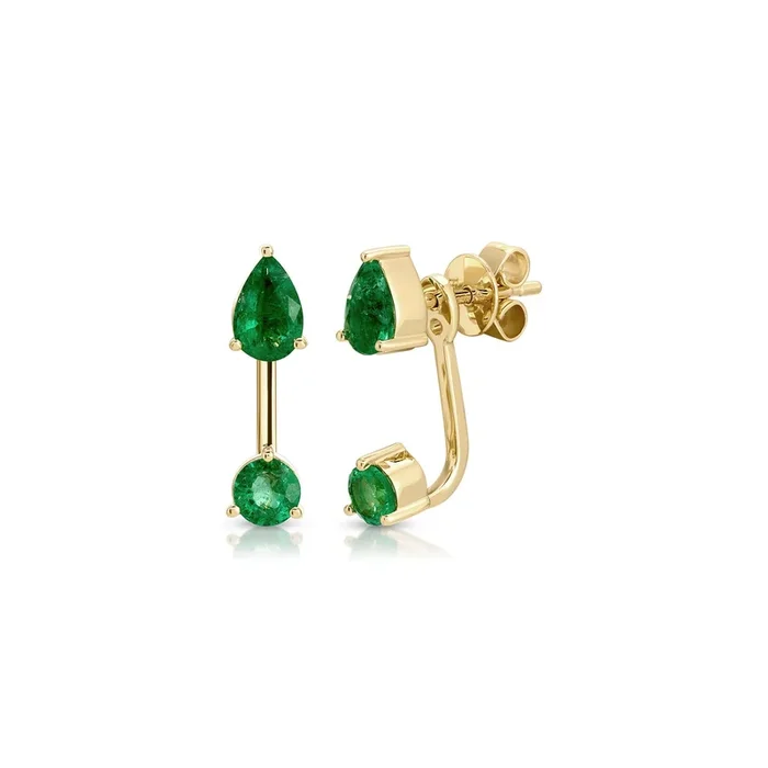 Emerald Pear and Round Illusion Stud Earrings
