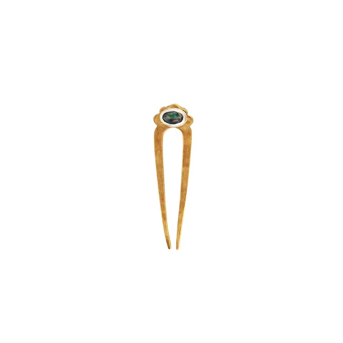 Emerald Protector Hair Pin in Bronze & Silver – Small