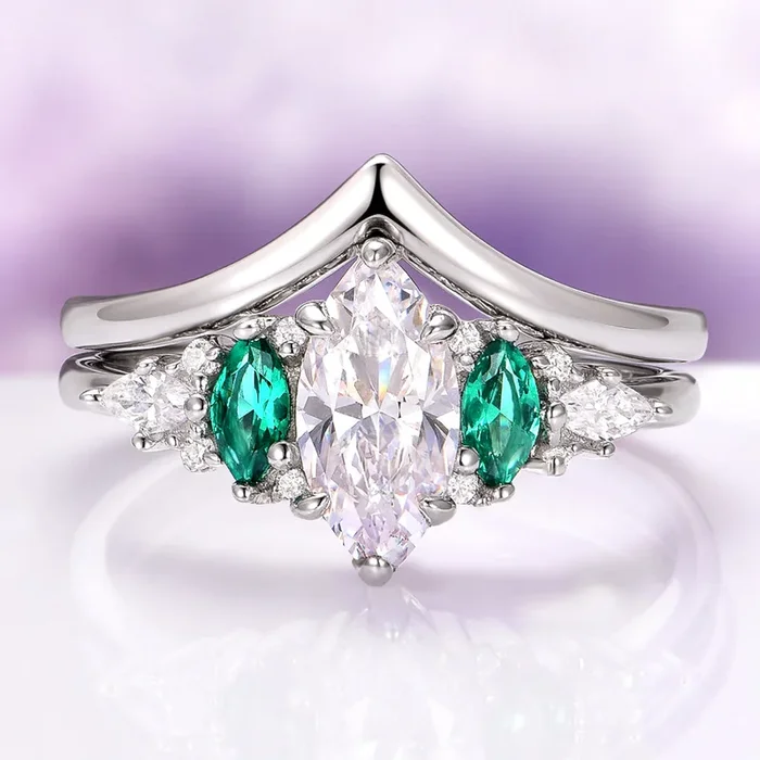 Emerie Simulated Diamond & Emerald Ring Set in Sterling Silver