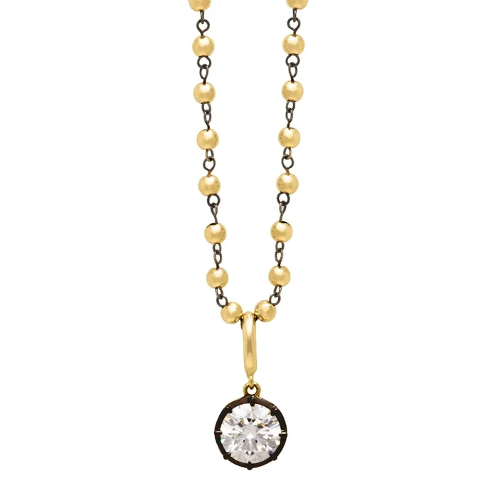 Emma Beaded Ball Chain with 2ct Round Lab Diamond