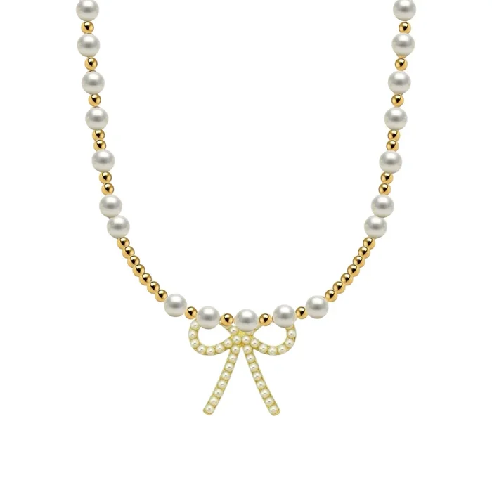 Emma + Pearl Bow | Gold Filled Beaded Necklace